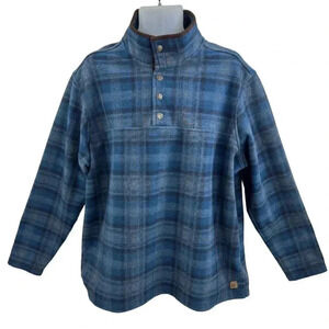 John Wayne XL M Wooly Fleece Pullover Henley Sweater Blue Plaid Snap Neck DUKE